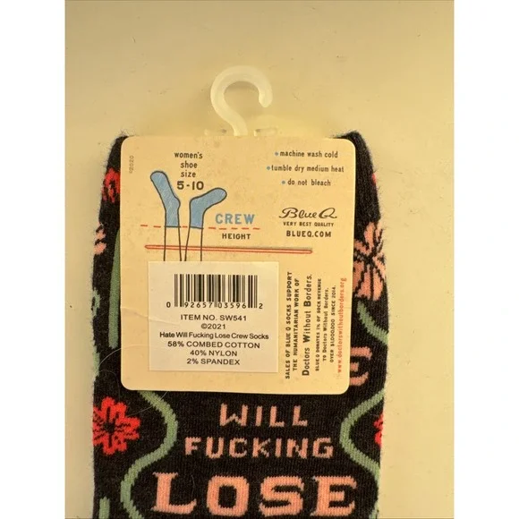 Blue Q Women's Crew Socks Hate will F**cking Lose socks size women size 5-10 - Picture 4 of 5